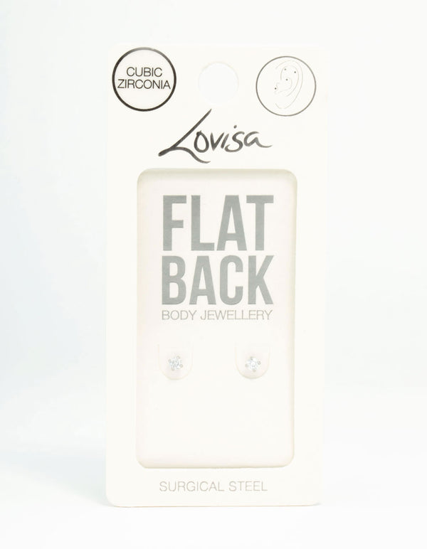 Surgical Steel Plain Cubic Zirconia Flatback Studs 2-Pack