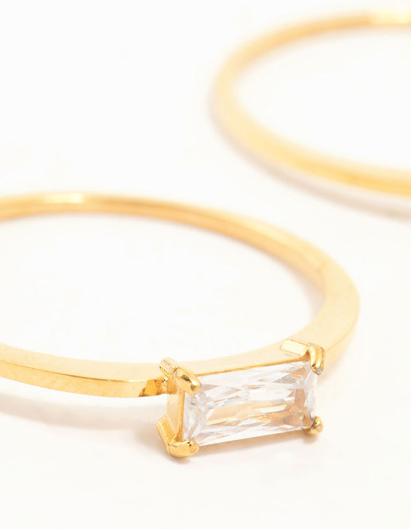 Waterproof Gold Plated Stainless Steel Baguette Cubic Zirconia Rings 2-Pack