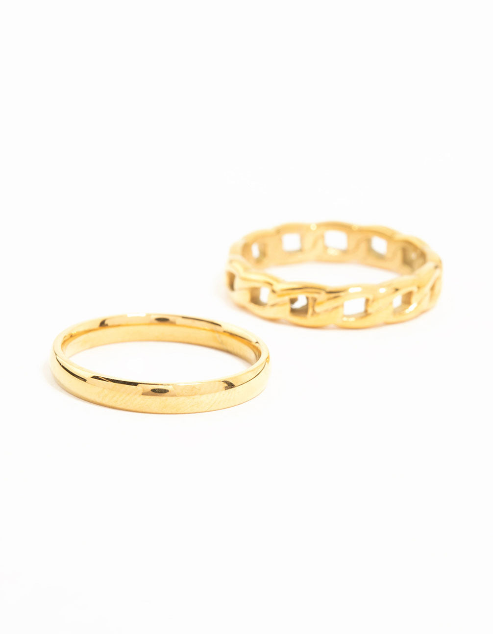 Waterproof gold plated stainless steel chain link rings 2-pack front view