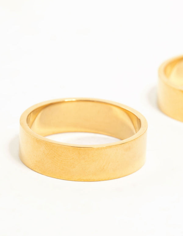 Waterproof Gold Plated Stainless Steel Double Cigar Band Rings 2-Pack