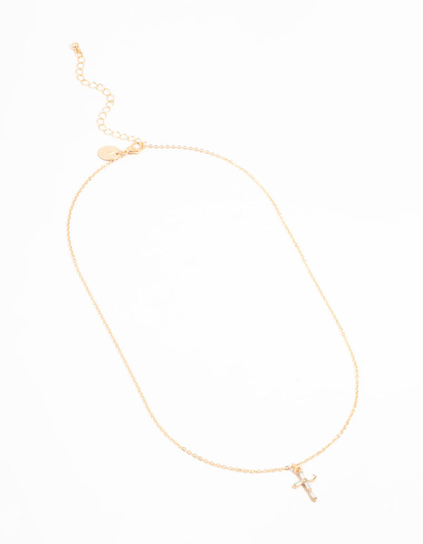 Gold Baguette Cut Diamante Cross Necklace