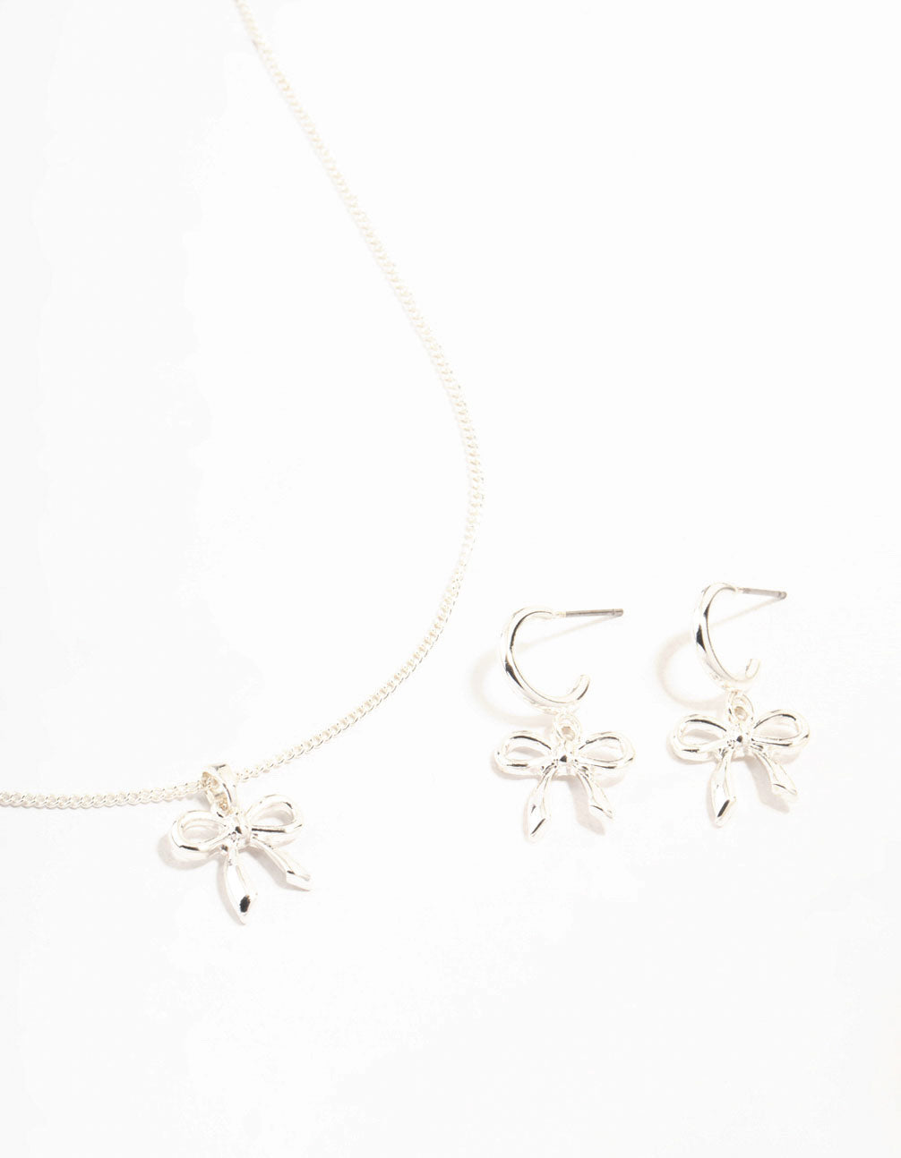 Silver Lovely Bow Necklace & Earrings Set