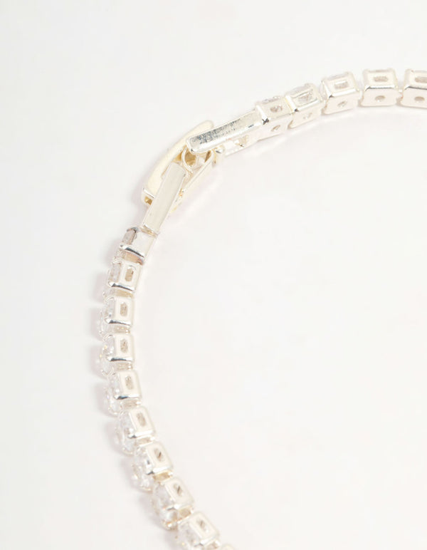 Silver Cubic Zirconia Crescent Tennis Bracelet