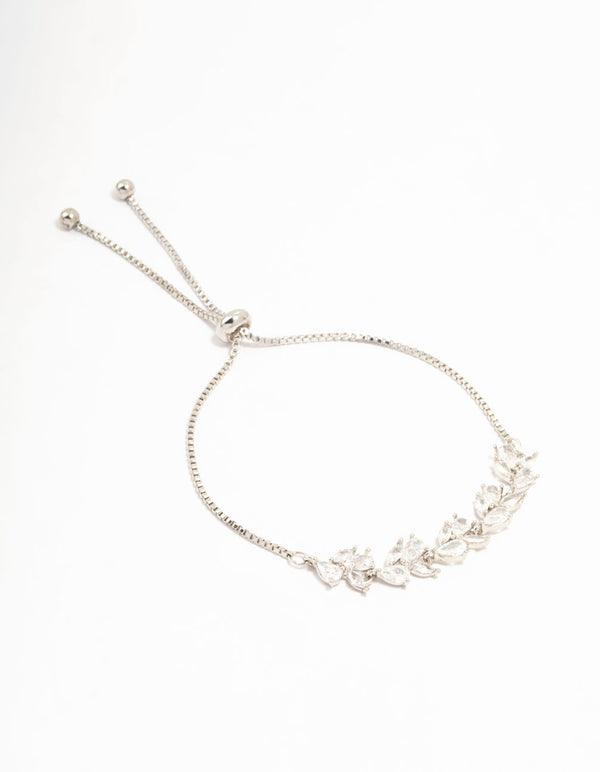 Silver Plated Cubic Zirconia Floral Toggle Bracelet