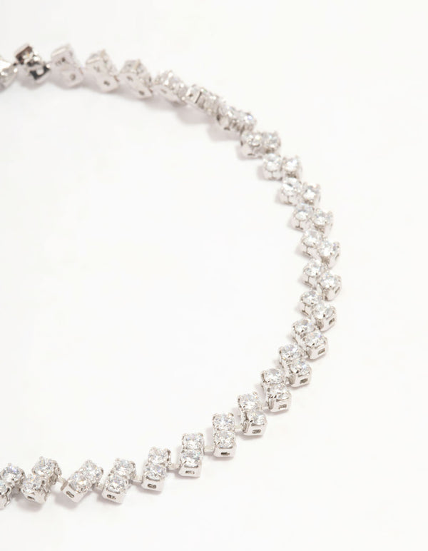 Silver Cubic Zirconia Tennis Toggle Bracelet