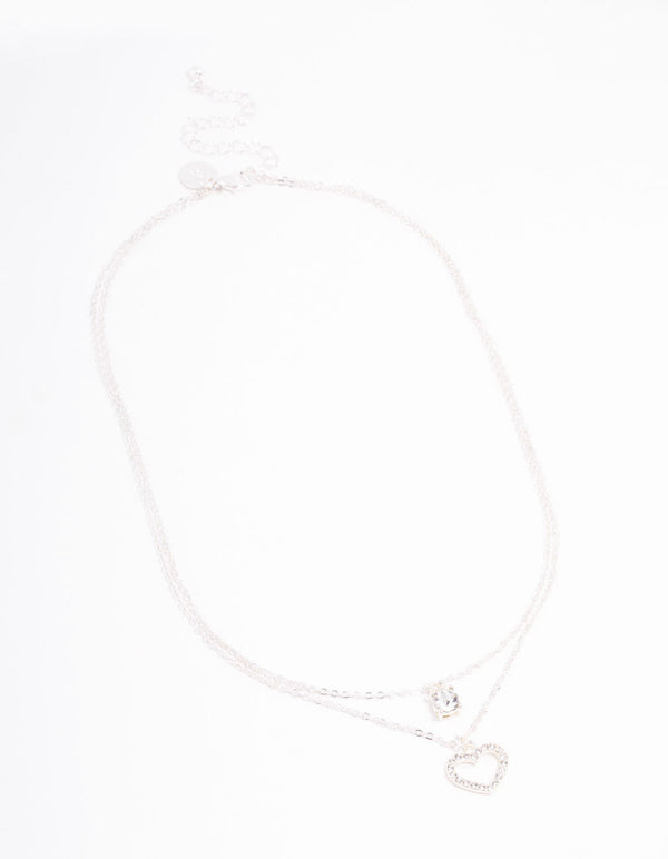 Silver Czech Bohemia Crystal Heart Layered Necklace