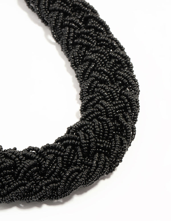 Black Beaded Braided Layered Necklace