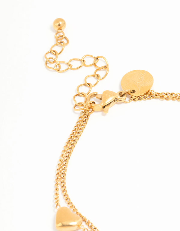 Waterproof Gold Plated Stainless Steel Heart Charm Bracelet