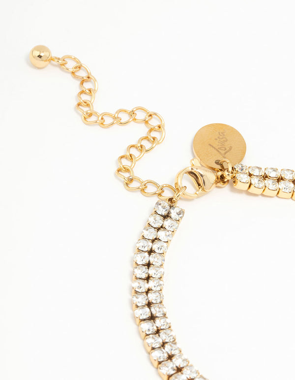 Waterproof Gold Plated Stainless Steel Diamante Layered Tennis Bracelet