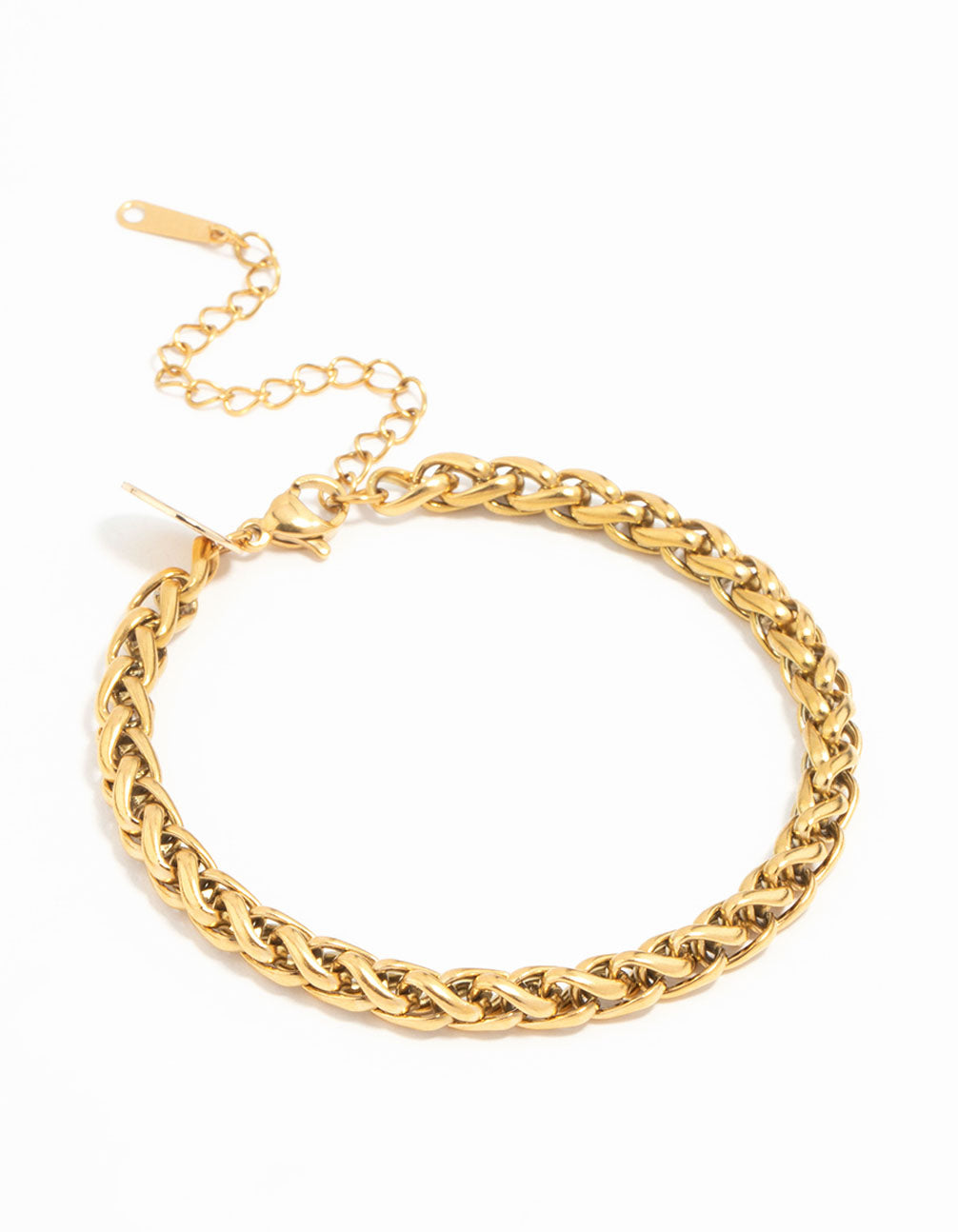 Showcasing a waterproof gold plated stainless steel paloma chain bracelet in chunky style front view