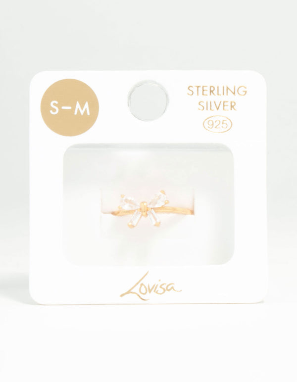 Gold Plated Sterling Silver Cubic Zirconia Bow Ring