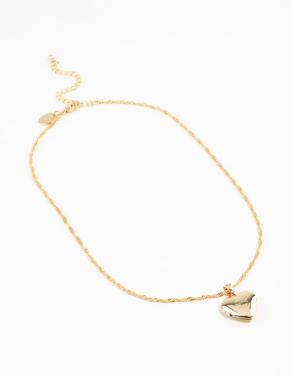 Gold Plated Heart Locket Initial B Necklace