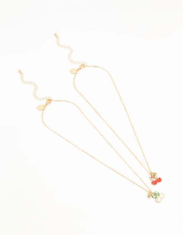Kids Gold Cherry BFF Pendant Necklace 2 Pack