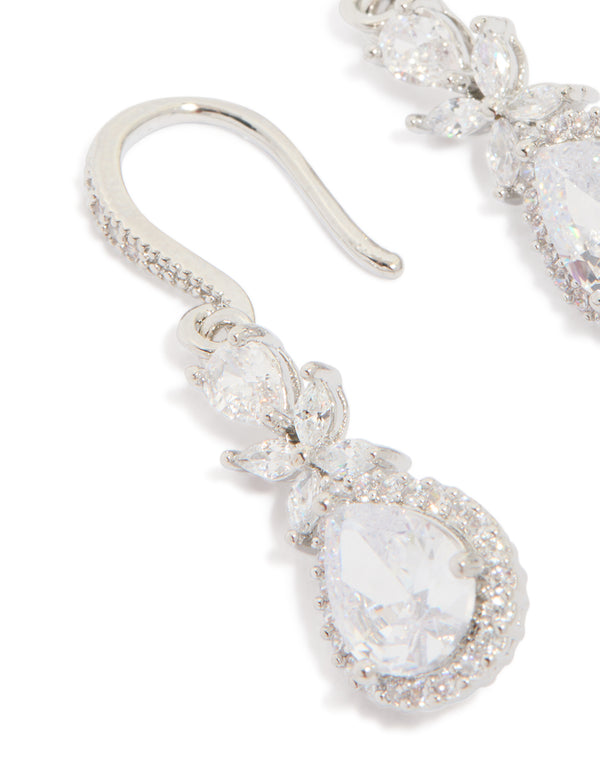 Silver Cubic Zirconia Halo Hook Earrings