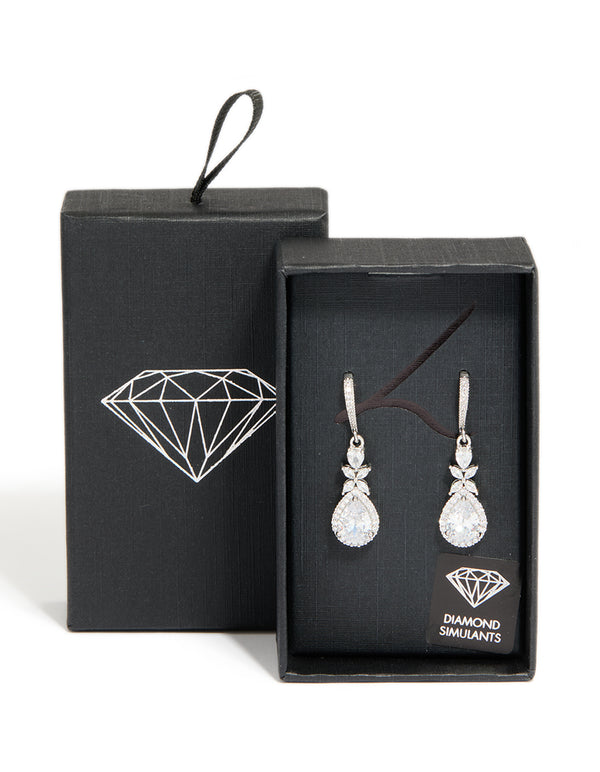 Silver Cubic Zirconia Halo Hook Earrings