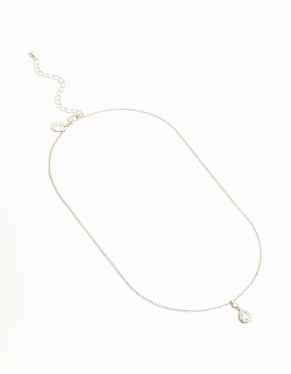 Silver Pear Cubic Zirconia Pendant Necklace