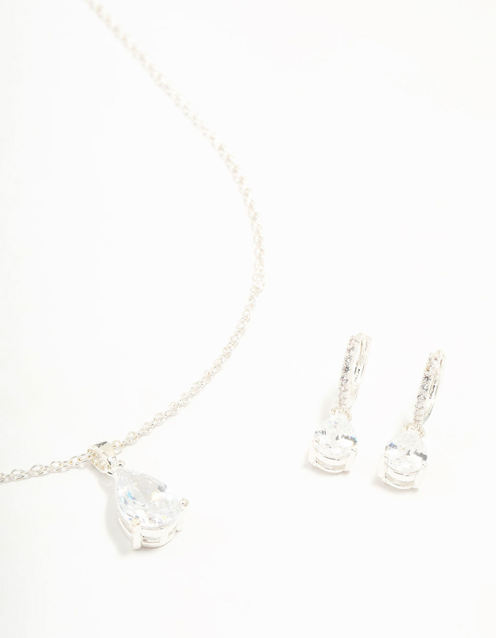 Silver Plated Cubic Zirconia Teardrop Necklace & Earrings Set