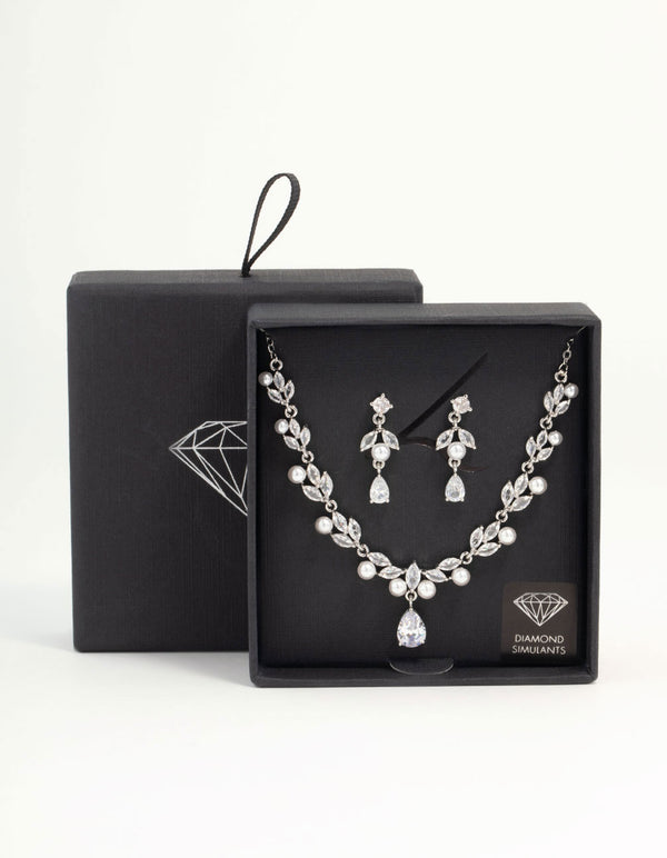 Silver Cubic Zirconia & Pearl Jewellery Set