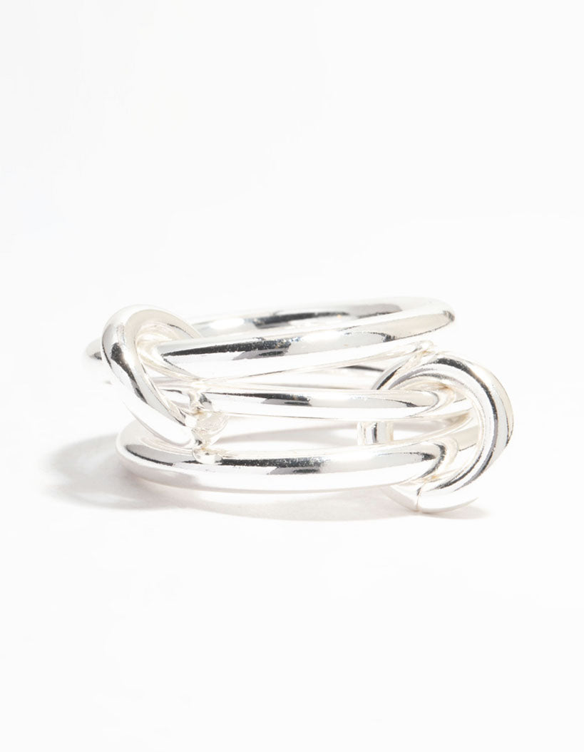 Silver Plated Stacked Ring With Connected Links