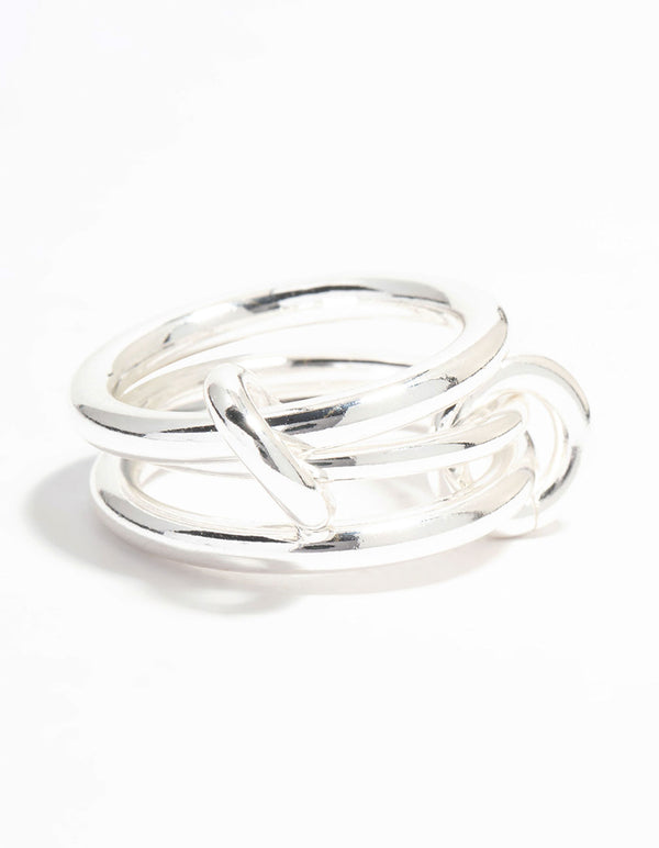 Silver Plated Stacked Ring With Connected Links