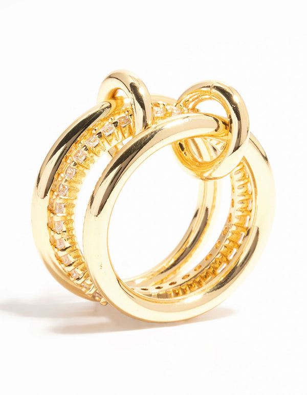 Gold Plated Stacked Ring With Connected Links