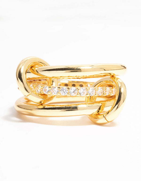Gold Plated Stacked Ring With Connected Links
