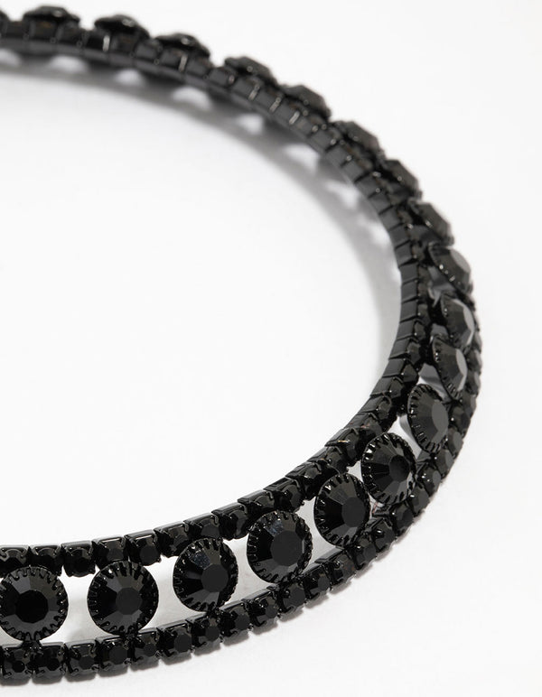Black Coated Metal Diamante Collar Choker