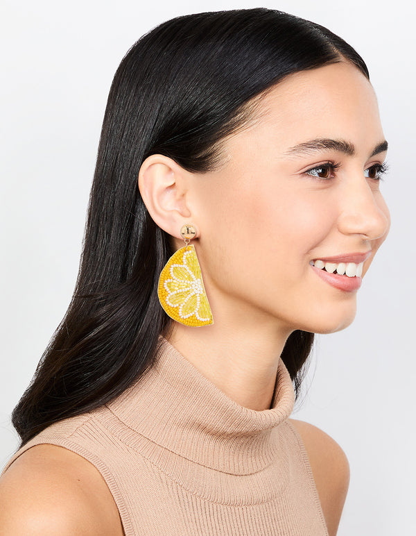 Yellow Beaded Lemon Drop Earrings