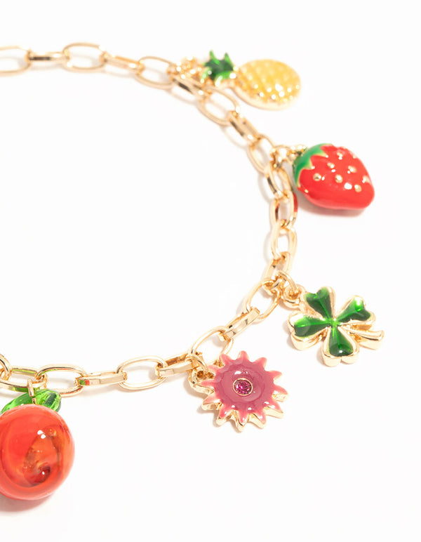 Gold Fruit Charm Bracelet