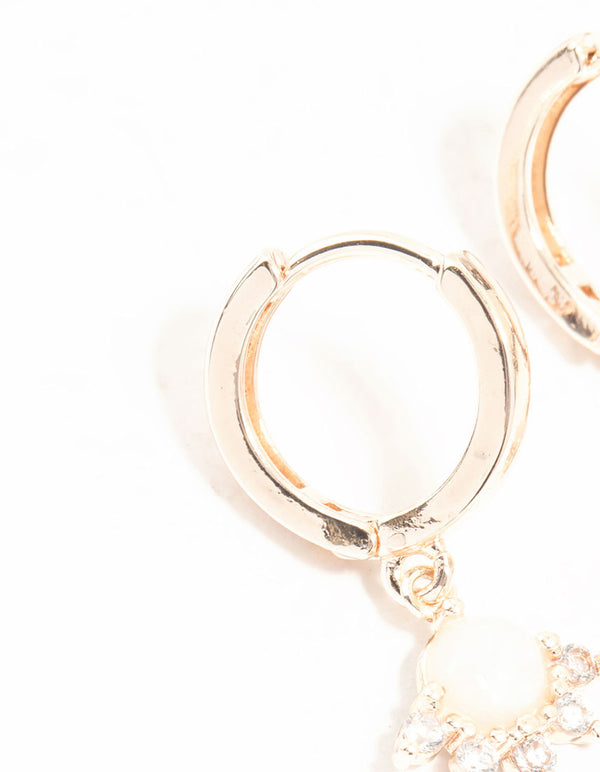 Rose Gold Cubic Zirconia and Opal Drop Huggie Earrings