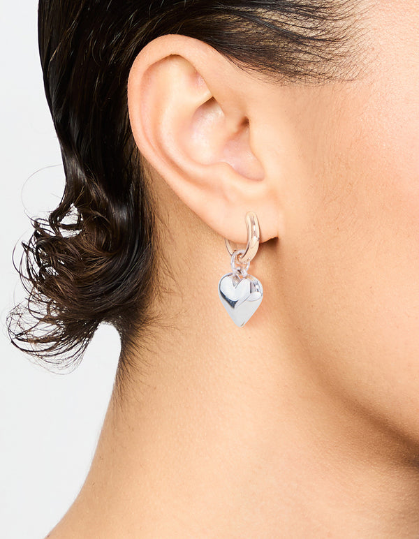 Mixed Metals Medium Chubby Heart Drop Huggie Earrings