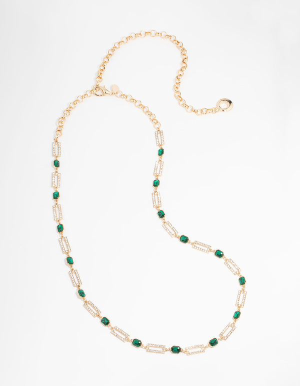 Gold Mixed Rectangle Green Stone Belt