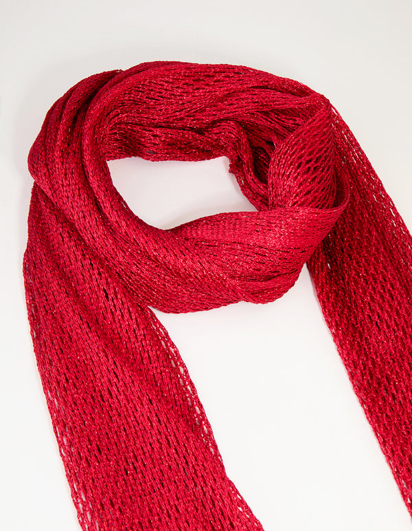 Red Fabric Draped Long Scarf