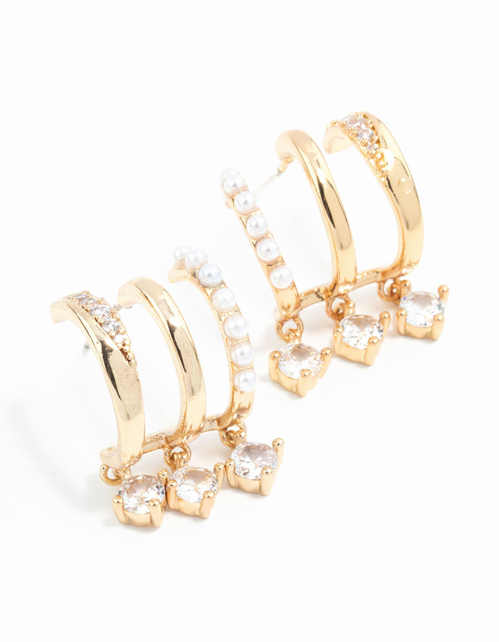 Gold Plated Cubic Zirconia & Pearl Illusion Hoop Earrings