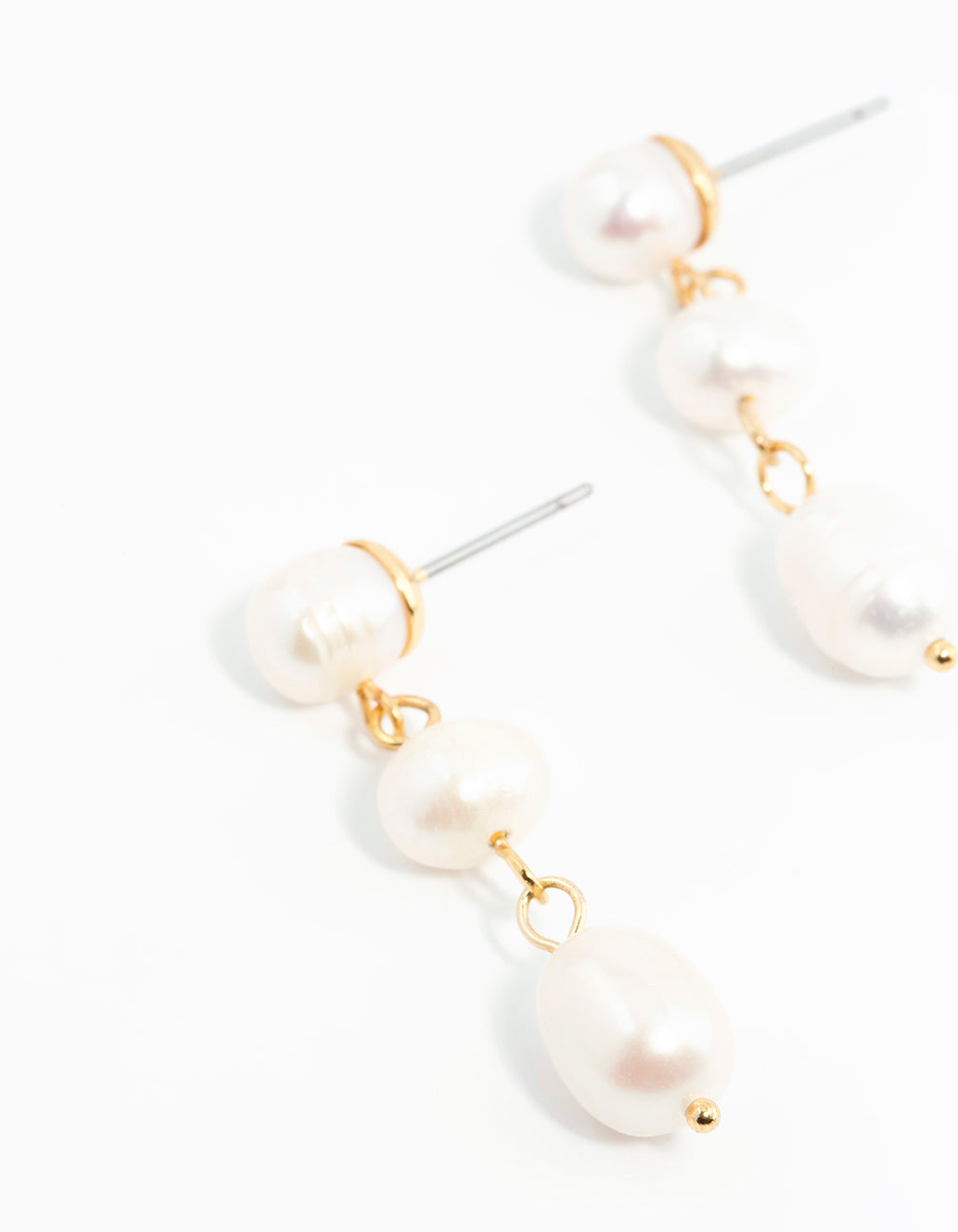 Gold Plated Freshwater Pearl Trio Drop Earrings