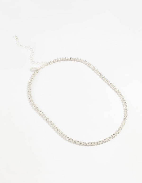 Silver Plated Diamante Fireball Chain Necklace