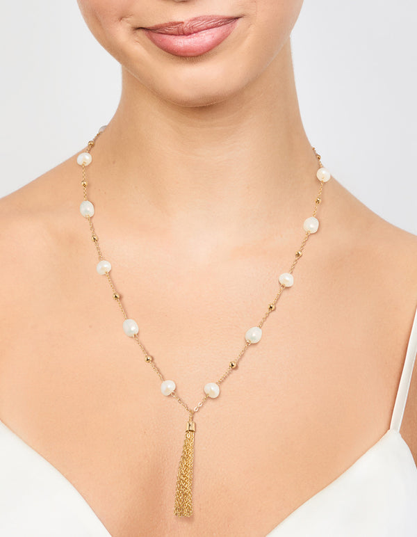 Gold Plated Pearl & Tassel Necklace