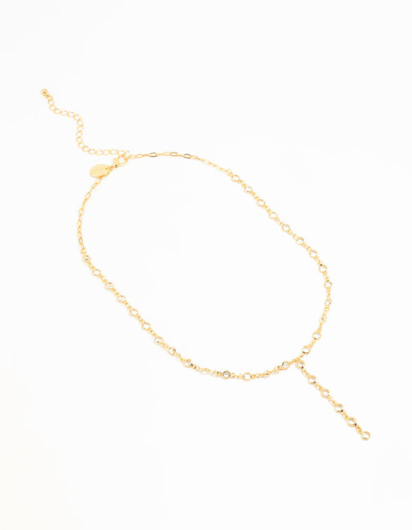 Gold Plated Round Diamante Chain Y-Necklace