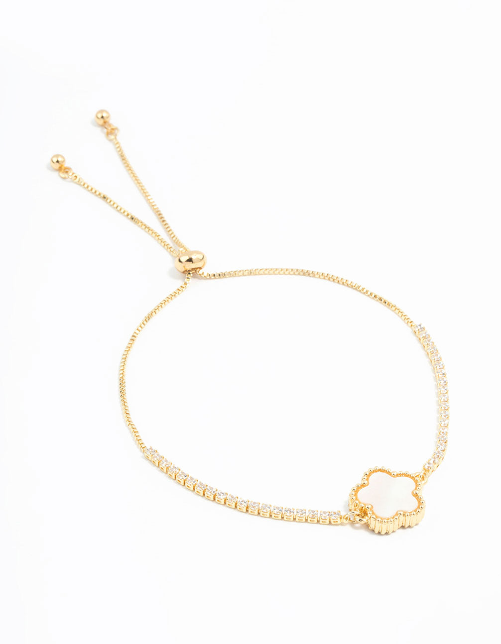 Gold Plated Mini Cubic Zirconia Flower Toggle Bracelet