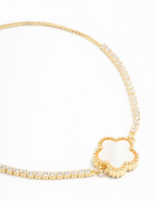 Gold Plated Mini Cubic Zirconia Flower Toggle Bracelet