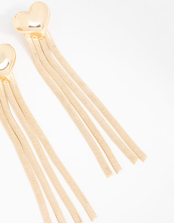Gold Heart Snake Chain Drop Earrings