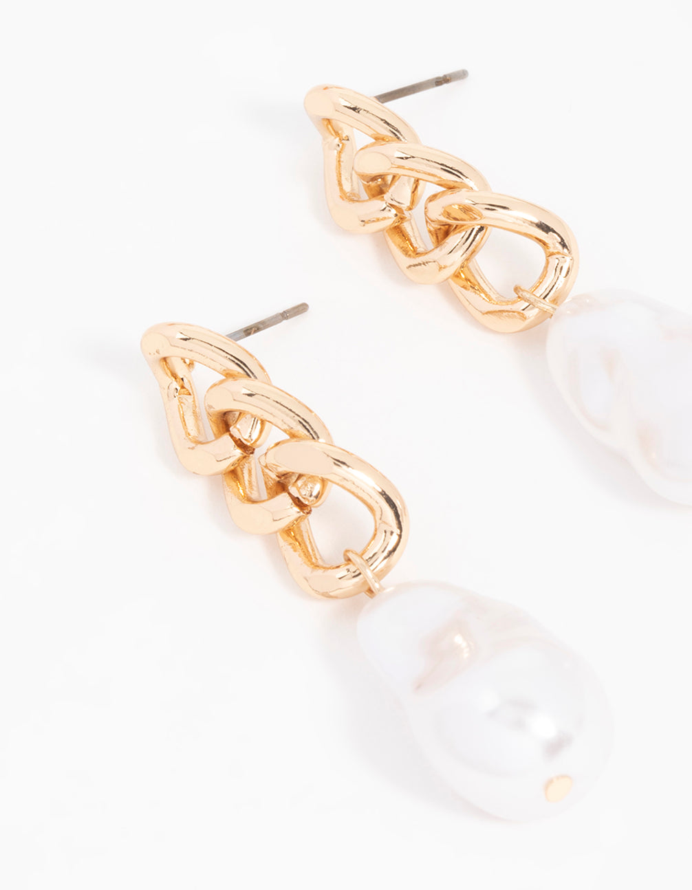 Gold Chain & Pearl Drop Earrings