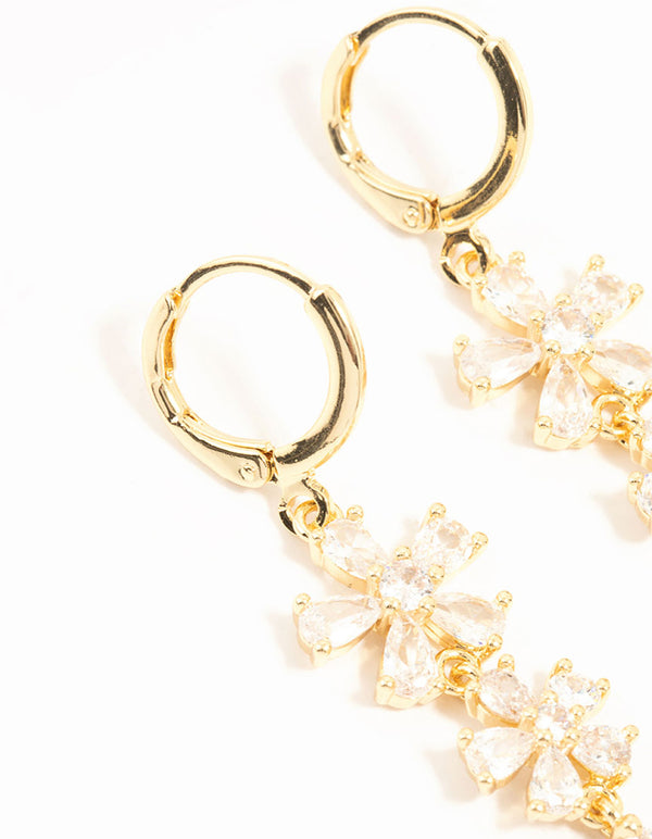 Gold Plated Cubic Zirconia Flower Drop Earrings
