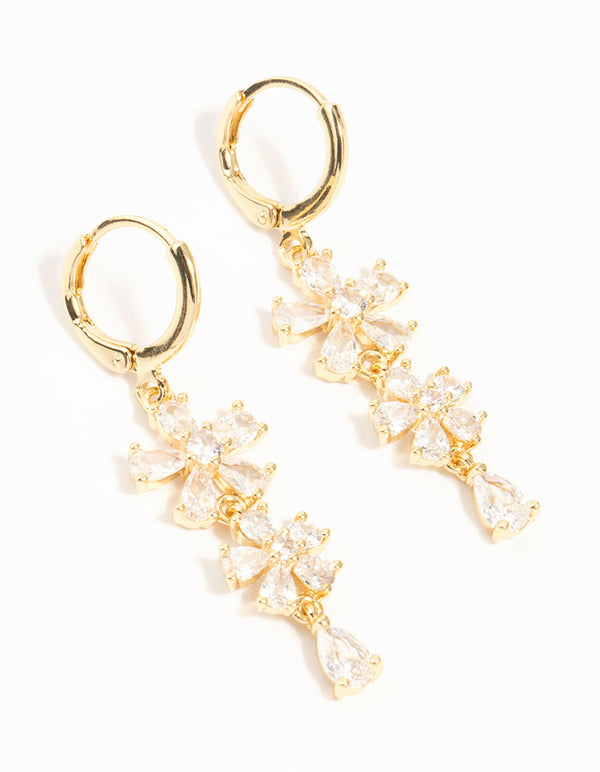 Gold Plated Cubic Zirconia Flower Drop Earrings