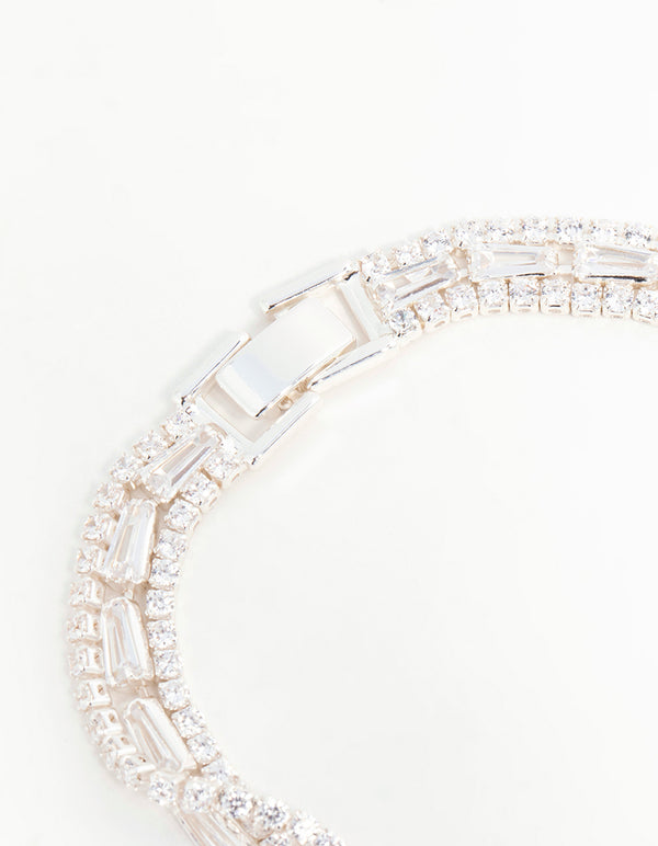Silver Plated Cubic Zirconia Layered Bracelet