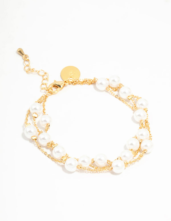 Gold Plated Pearl Layered Bracelet