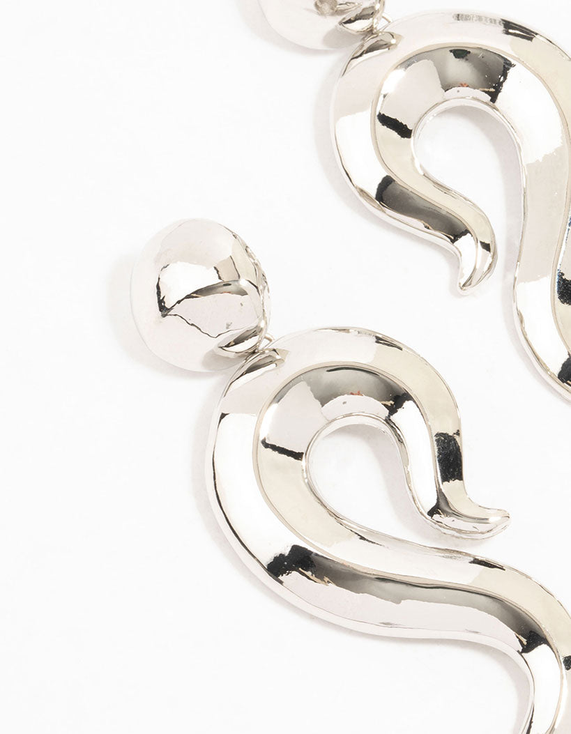 Silver Plated Long Swirl Stud Earrings