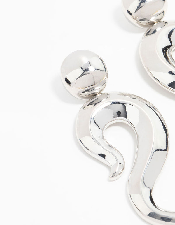 Silver Plated Long Swirl Stud Earrings