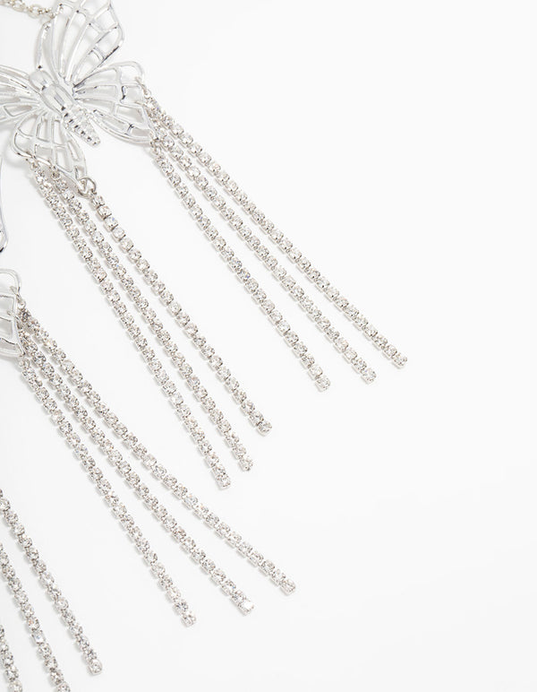Silver Butterfly Cupchain Drop Earrings