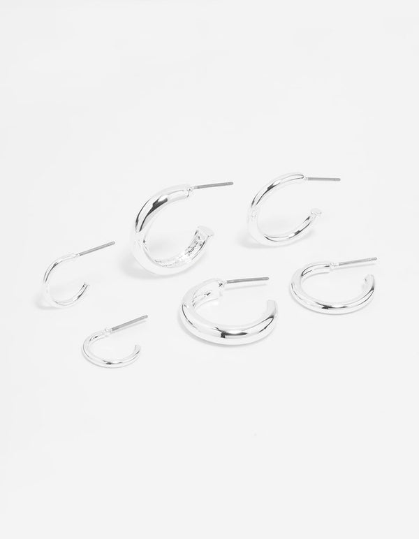 Silver Smooth Hoop Earrings 3-Pack